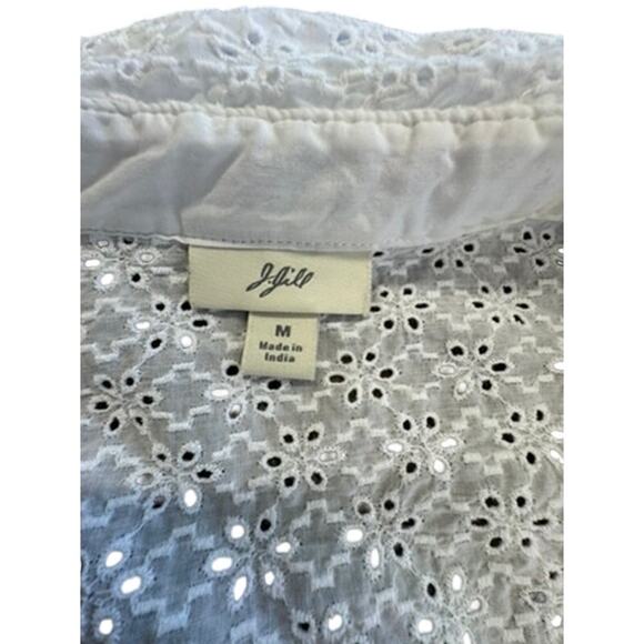 "J.JILL" Button Up Eyelet Shirt SZ M Cottage Core 100% Cotton Summer Beach Clean - Picture 6 of 10